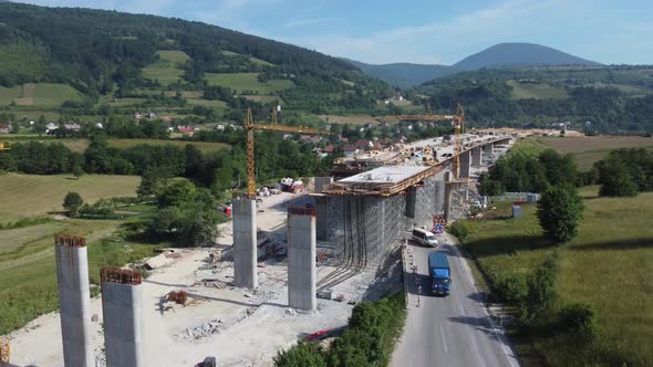 Aerial Shot New Road Or Highway Construction Site 4K - V1