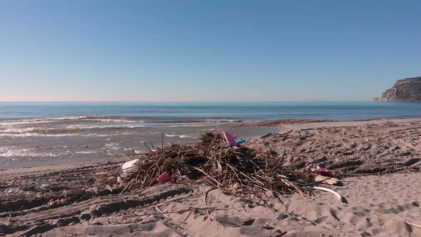 Debris on seashore of Alanya, Turkey.