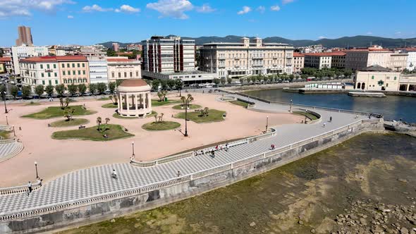 Amazing Aerial View of Livorno and Mascagni Terrace Famous Town of Tuscany