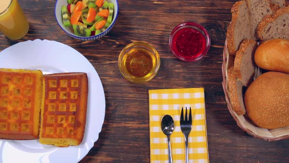 Continental Breakfast on a Wooden Table