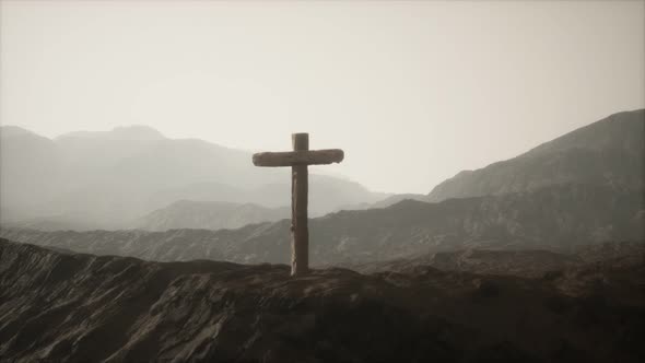 Wooden Crucifix Cross at Mountain