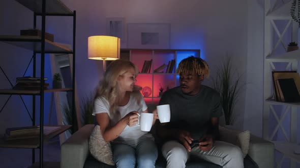 Couple Care Tea Break Girlfriend Serving Hot Drink