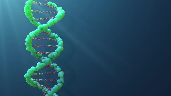 Dna helix strand rotating on the dark blue background with blank copy space 4k alt
