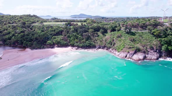 Amazing landscape nature view from Drone camera. Aerial view of seashore in phuket thailand