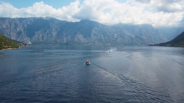 Aerial Panoramic View of Kotor Bay or Boka Kotorska Tourist Resort of Montenegro