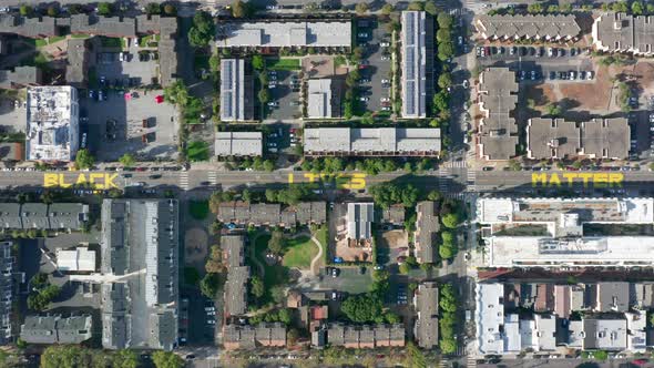 Hyper Lapse Top Down View Phrase Black Lives Matter on San Francisco Street