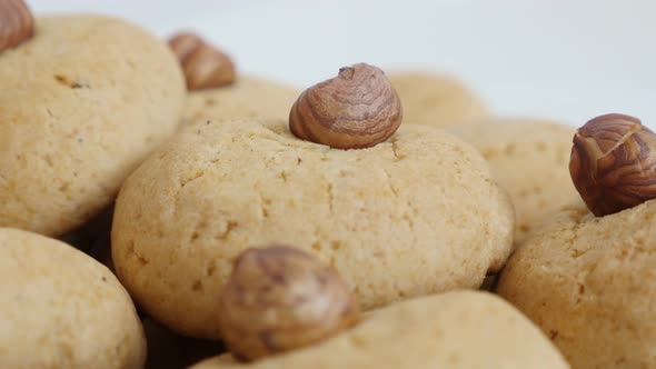 Close-up of home made cookies on pile slow pan   4K 2160p 30fps UltraHD footage - Baked biscuits wit