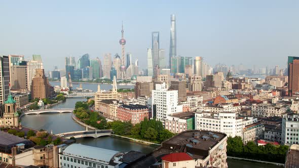 Waibaidu Bridge Over Wusong at Shanghai in China Timelapse