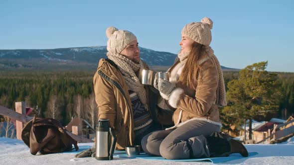 Tourists Enjoying Winter Day on Nature