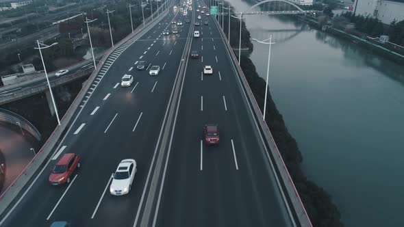 Aerial Top View of Highway Interchange on the Sunset