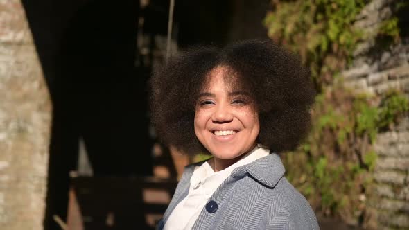 Close Up Fashion Street Style Portrait of Attractive Young Natural Beauty African American Woman