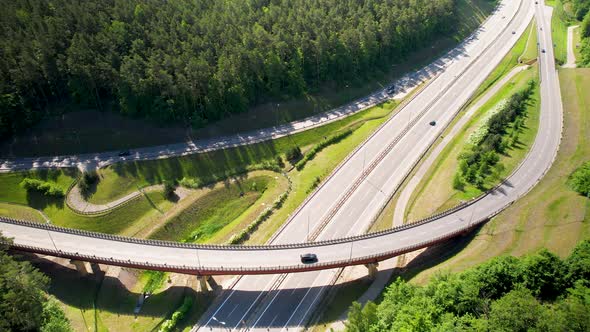 Aerial view of Cars Traffic and Bridge intersection in Gdynia Poland Countryside Highway