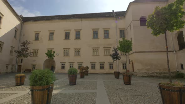 Tree pots in an interior courtyard