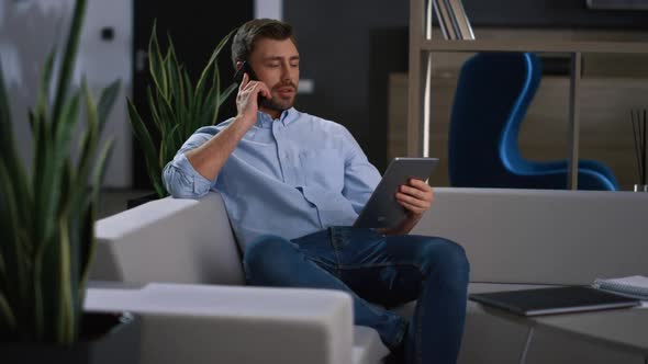 Entrepreneur Man Phone Talking in Office