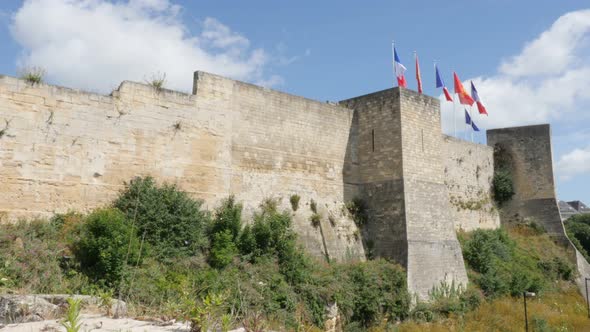 CAEN, FRANCE - AUGUST 2015 Famous  William the Conqueror castle fortification and ramparts  by the d