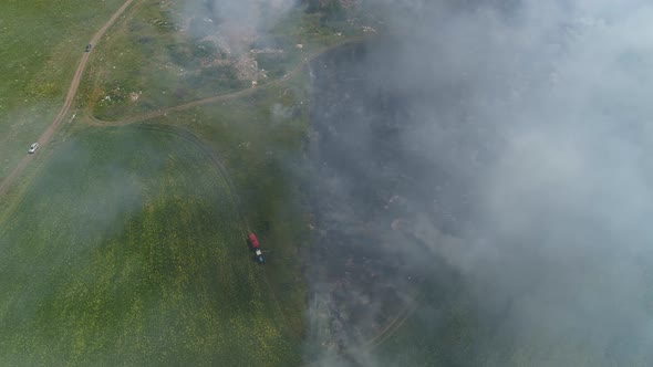 Aerial view of Fire in the field. 07