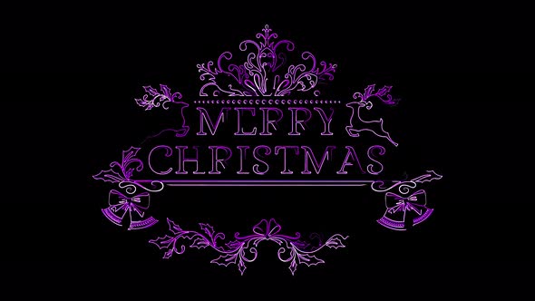 Christmas signboard animation motion neon lines. 4K beautiful text Merry Christmas on the eve