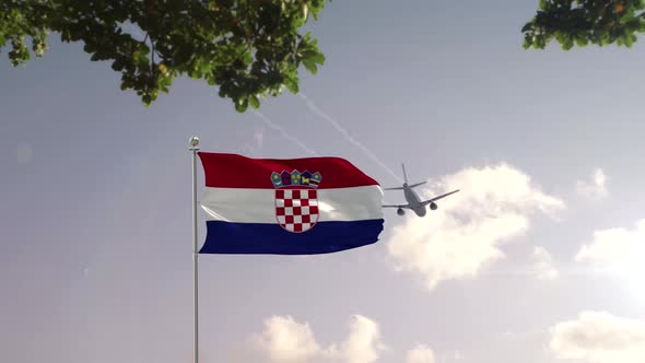 Croatia Flag With Airplane And City -3D rendering