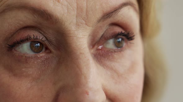 Sad Brown Eyes of an Elderly Woman Looking Away Taken Closeup