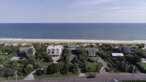 Aerial of the Beach in the Hamptons and Dune Road Oceanfront Homes