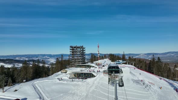 Aerial view of the ski lift in Bachledova dolina in the village of Zdiar in Slovakia