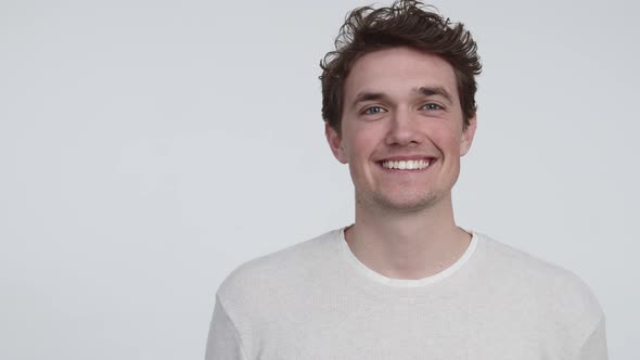 Gorgeous Model in White Shirt and Background Smiling