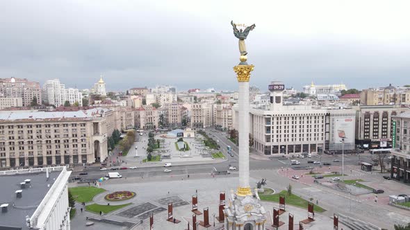 Kyiv, Ukraine in Autumn : Independence Square, Maidan, Aerial View