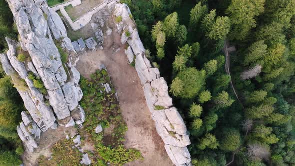 Aerial Drone Footage Flying Near Rocks of Famous Tustan Fortress