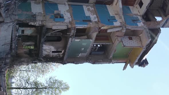 Vertical Video of a Destroyed Building in Borodyanka Ukraine