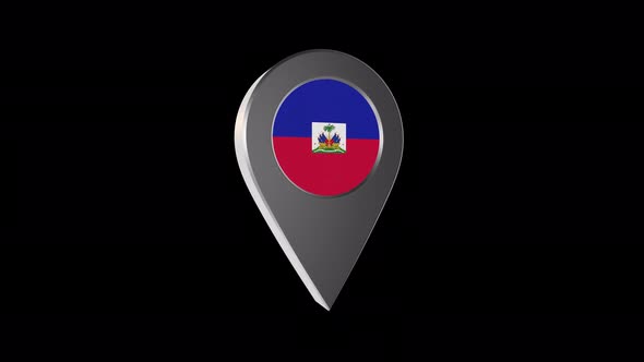 3d Animation Map Navigation Pointer With Haiti Flag With Alpha Channel - 4K