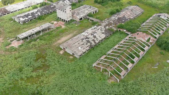 aerial view of abandoned building in rural europe