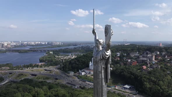 Aerial View of the Motherland Monument. Slow Motion