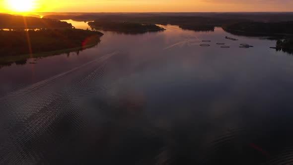 Lake Ladoga at Sunset. Lekhmalakhti Bay. Aerial View