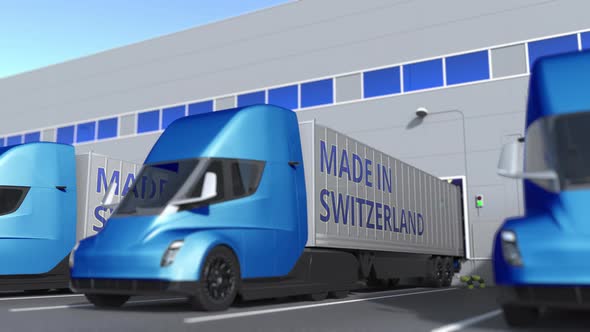 Modern Trailer Trucks with MADE IN SWITZERLAND Text