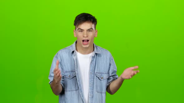 Aggressive Man, He Is Angry at All and Can Not Be Stopped. Green Screen