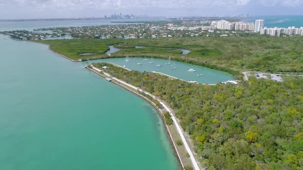 Key Biscayne Harbor Miami Florida Usa Aerial Tropical Island Landscape