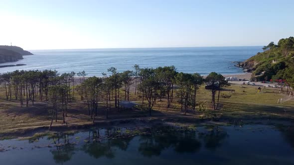 Aerial View Of Navia Beach In Spain