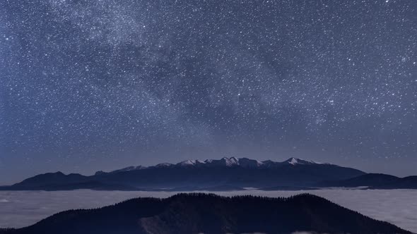 Milky Way Galaxy over Winter Alps Mountains Astronomy 