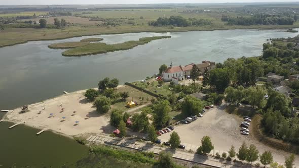 Aerial to Starokostiantyniv Castle Built at the Confluence of the Sluch and Ikopot Rivers Ukraine