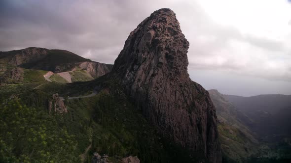 Green valley with a rock formation in Gomera, Canary Islands