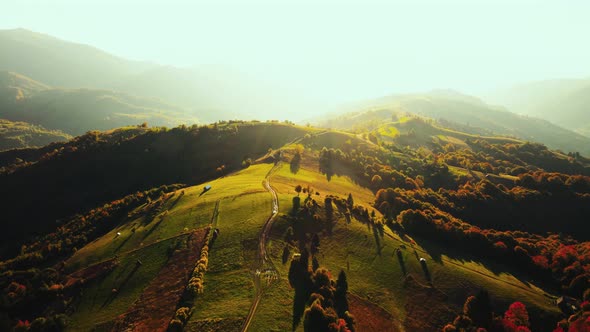 Mountain range in morning sunlight