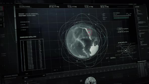 Spy Connects To Satellite For Tracking Of Target Position On Earth Globe alt