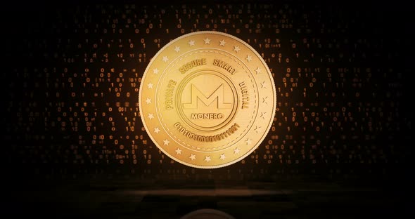 Monero XMR cryptocurrency golden coin loop on digital background