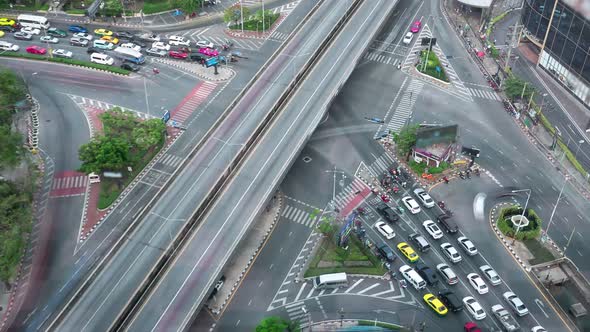 Time Lapse of Busy Highway Road Junction in Metropolis City Center