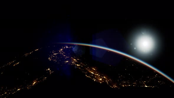 Space, Sun and Planet Earth at Night alt