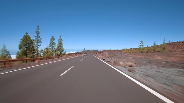 Driving a car with attached action cam in Teide National Park Tenerife