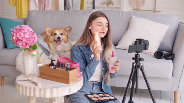 A Young Perspective Girl Conduct Remote Teaching To Makeup During Blogging at Bright Room