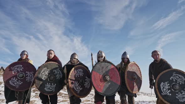 Vikings are go on the offensive. Medieval Reenactment.