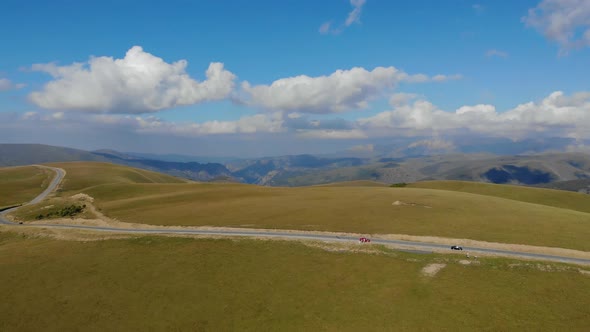 Aerial View of the Road Passing By the Caucasus Mountain Range Elbrus Region