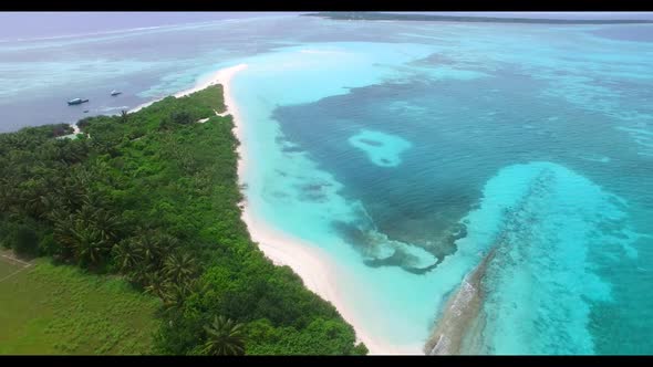 Aerial top view sky of idyllic coastline beach wildlife by aqua blue ocean with clean sand backgroun